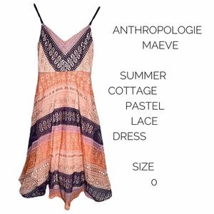 Anthropologie Maeve Summer Cottage pink orange purple lace dress size 0